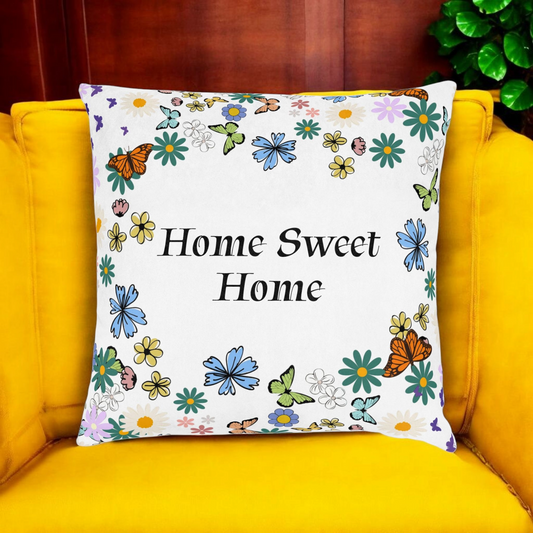 Floral Home Sweet Home Square Pillow - Cozy Decor for Living Room & Bedroom