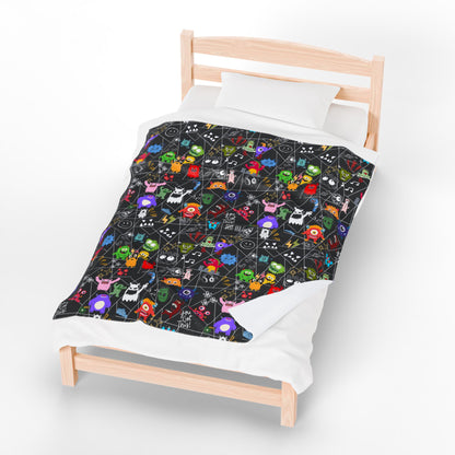 Whimsical Monsters Velveteen Plush Blanket, Soft Fleece Throw, Cozy Bedspread