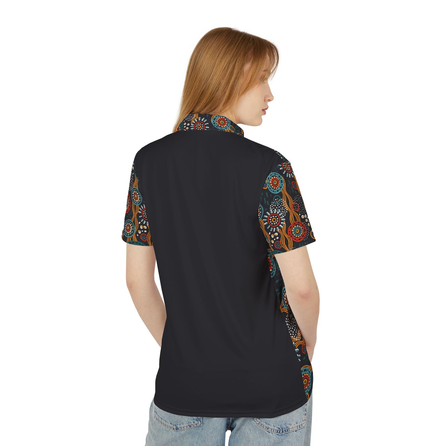 Unisex Tribal Print Polo Shirt — Colorful Aboriginal-Inspired Design