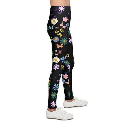 Colorful Floral Youth Leggings - Butterflies & Flowers Design