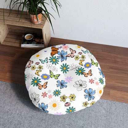 Floral Tufted Floor Pillow - Round Cushion for Cozy Decor