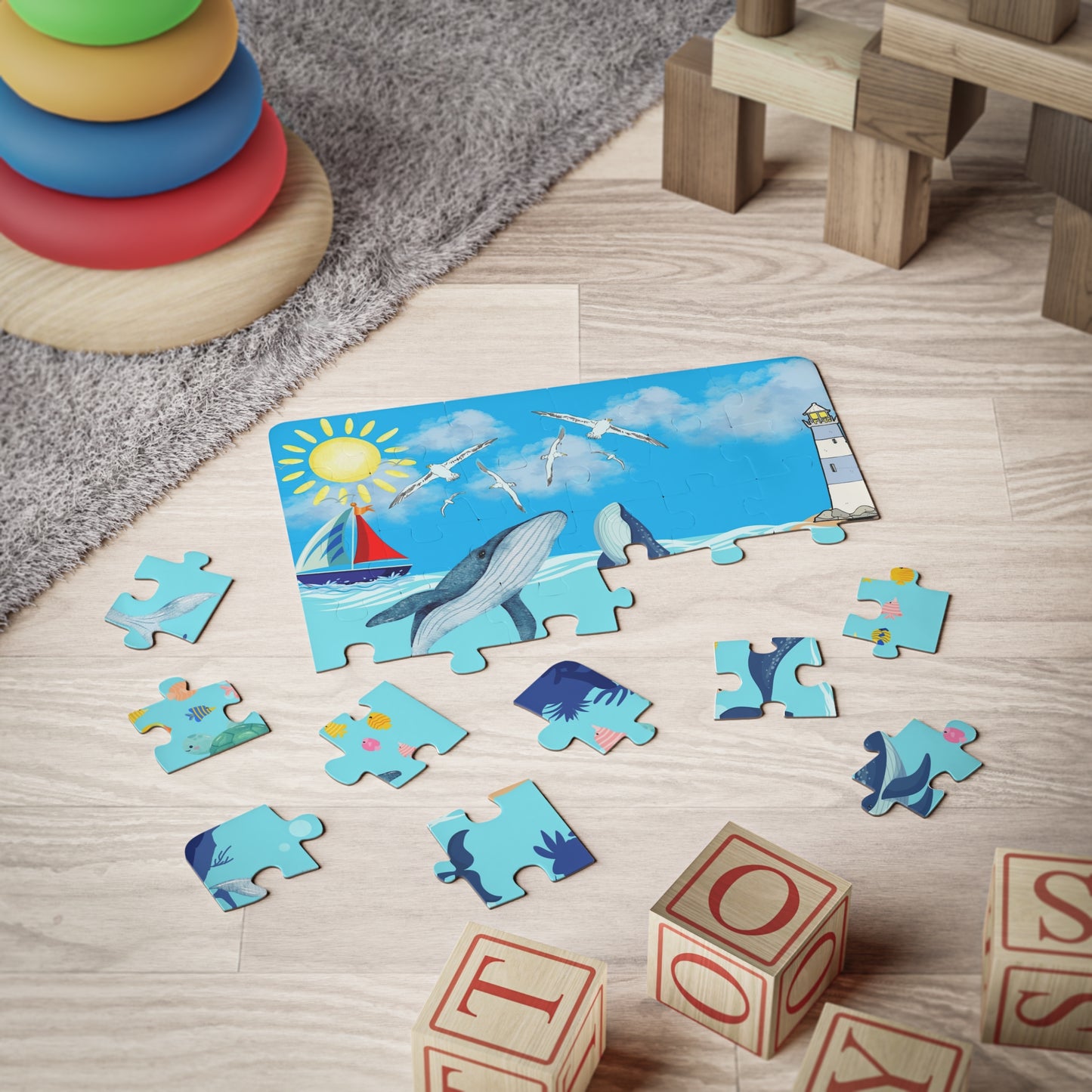 Whale Kids' Puzzle, 30-Piece - Aquatic Educational Toy for Children, Ocean Theme Jigsaw