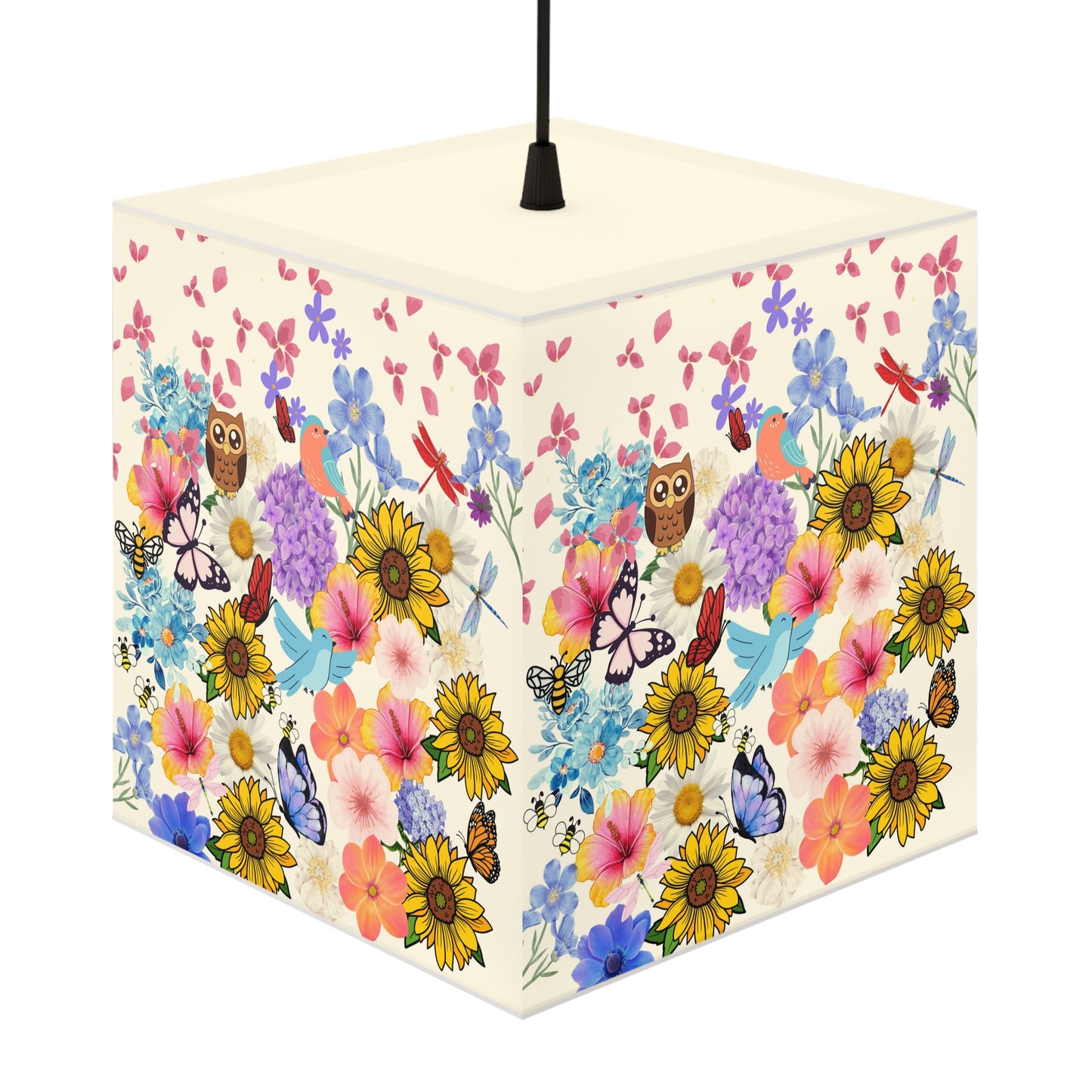 Floral Meadow Cube Lamp — Sunflower & Butterfly Decorative Light