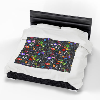 Whimsical Monsters Velveteen Plush Blanket, Soft Fleece Throw, Cozy Bedspread