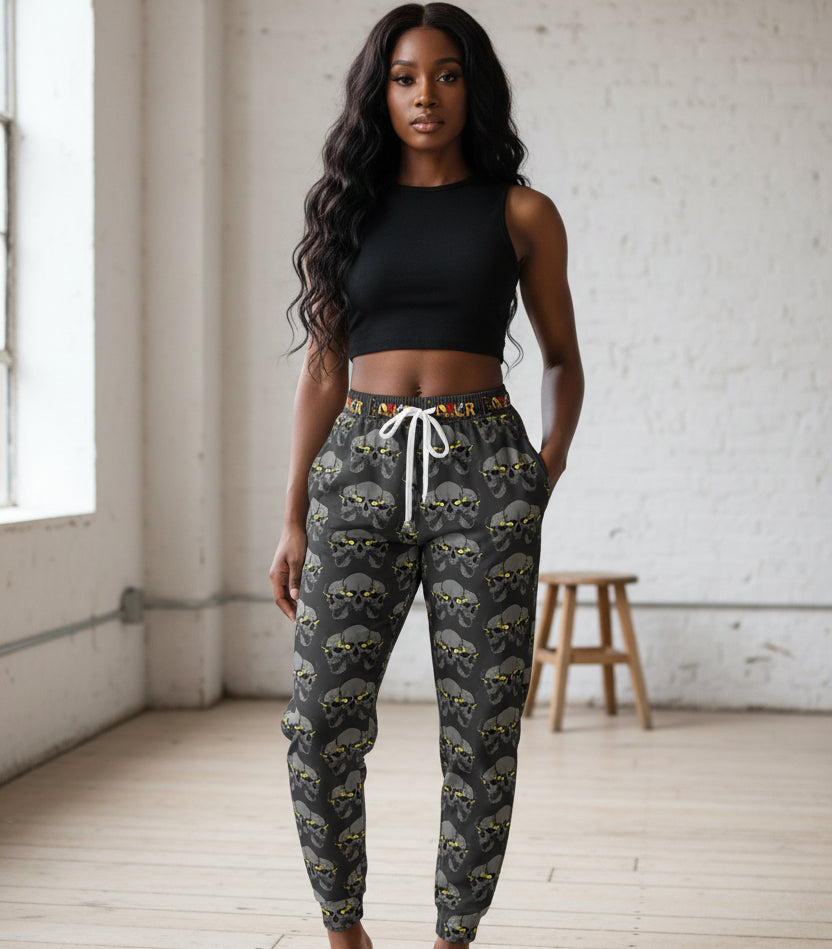 Gothic Skull Print Athletic Joggers, Trendy Loungewear, Gothic Sportswear Printify