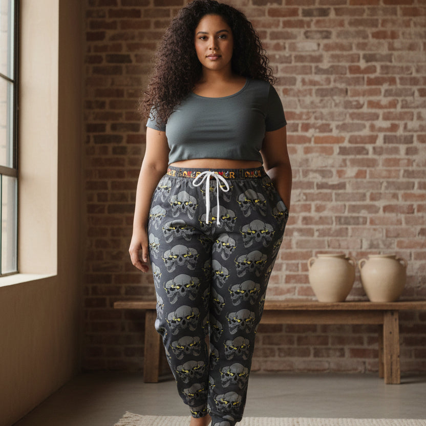 Gothic Skull Print Athletic Joggers, Trendy Loungewear, Gothic Sportswear Printify