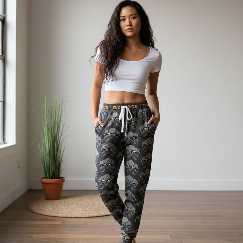 Gothic Skull Print Athletic Joggers, Trendy Loungewear, Gothic Sportswear Printify