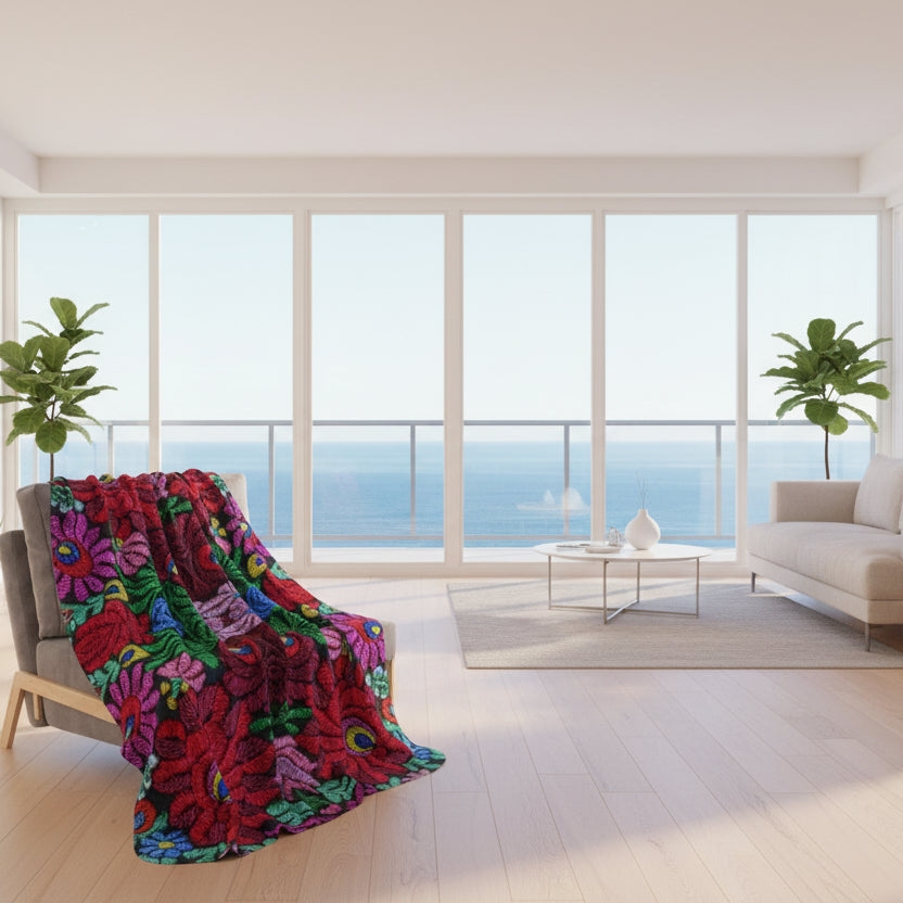 Vibrant Floral Mosaic Sherpa Blanket — Plush Fleece Throw Printify