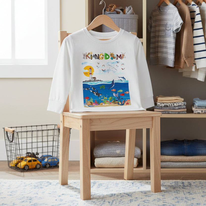 Orca Graphic Toddler Long Sleeve Tee for Kids, Whale Shirt, Children's Wildlife Top