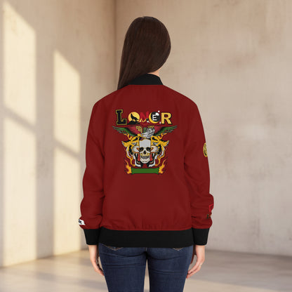 Skull Flames "Loner" Women's Bomber Jacket — Gothic Punk Graphic Outerwear