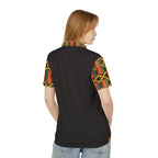 Kente Accent Polo Shirt — Black Polo with Vibrant African Print Collar & Sleeves