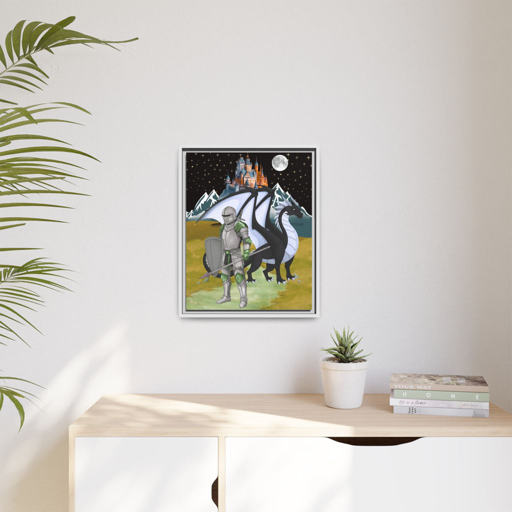Framed Matte Canvas - Knight and Dragon Fantasy Art Printify