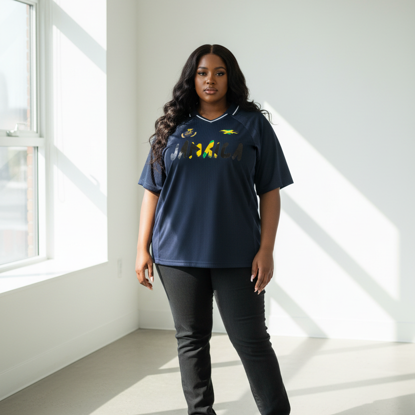 Jamaican Flag Themed Unisex Graphic Striped V-Neck Soccer Jersey