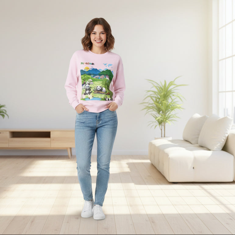Panda Kingdom Crewneck Sweatshirt — Scenic Bamboo Forest Graphic Printify