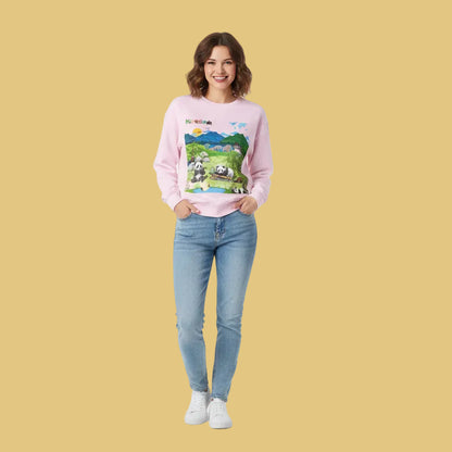 Panda Kingdom Crewneck Sweatshirt — Scenic Bamboo Forest Graphic
