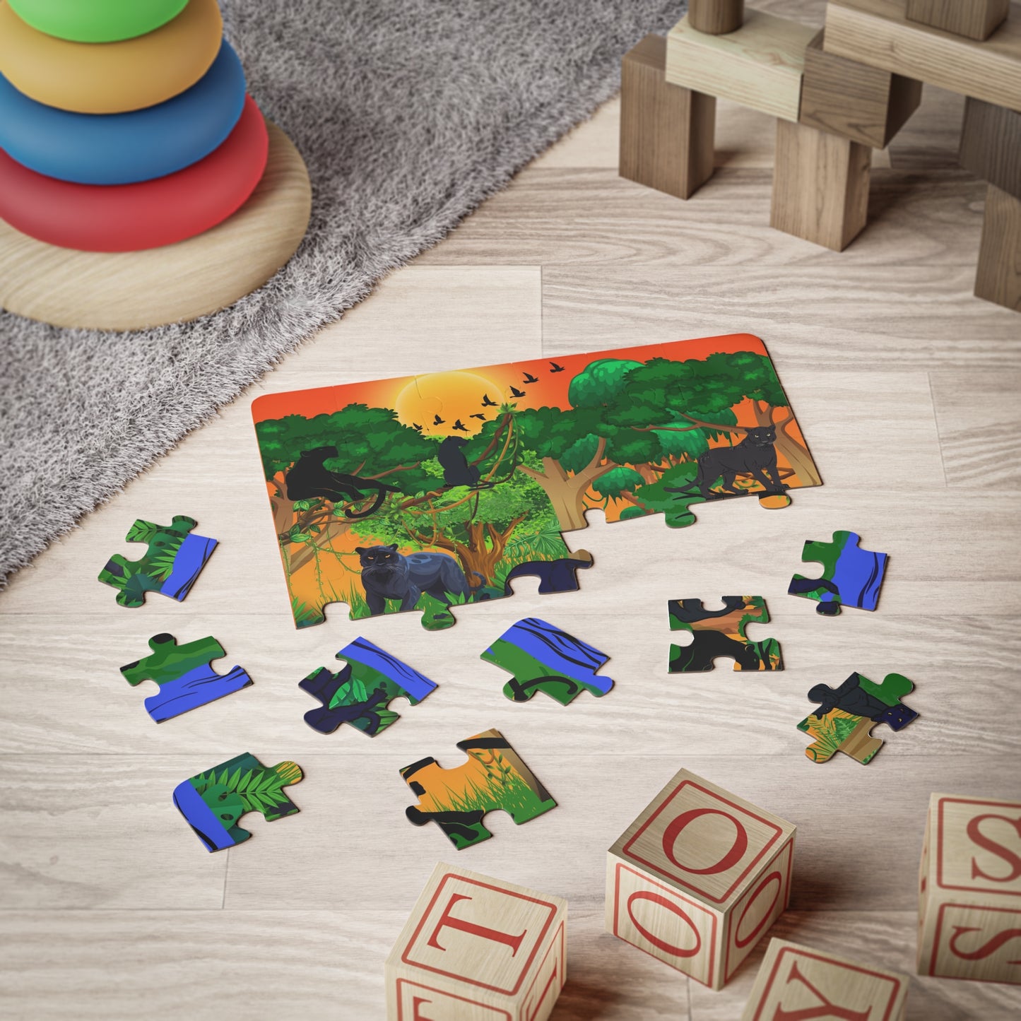 Panther Animals in Jungle Kids Puzzle, 30-Piece - Fun Educational Activity for Children