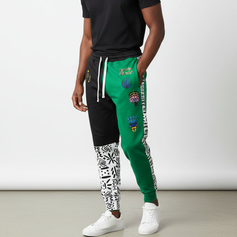 Handcrafted Afro Music Cartoon Art Athletic Joggers, Unisex Sweatpants