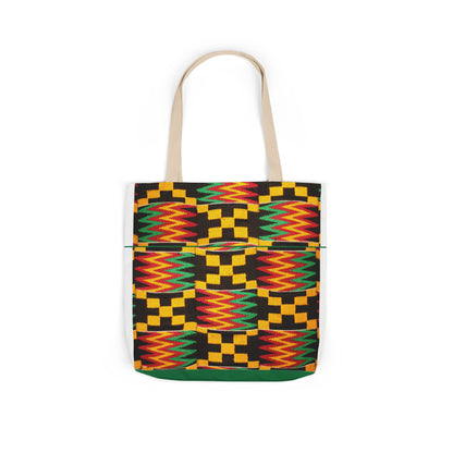 Kente Pattern Canvas Tote Bag — Vibrant African Print Market Tote