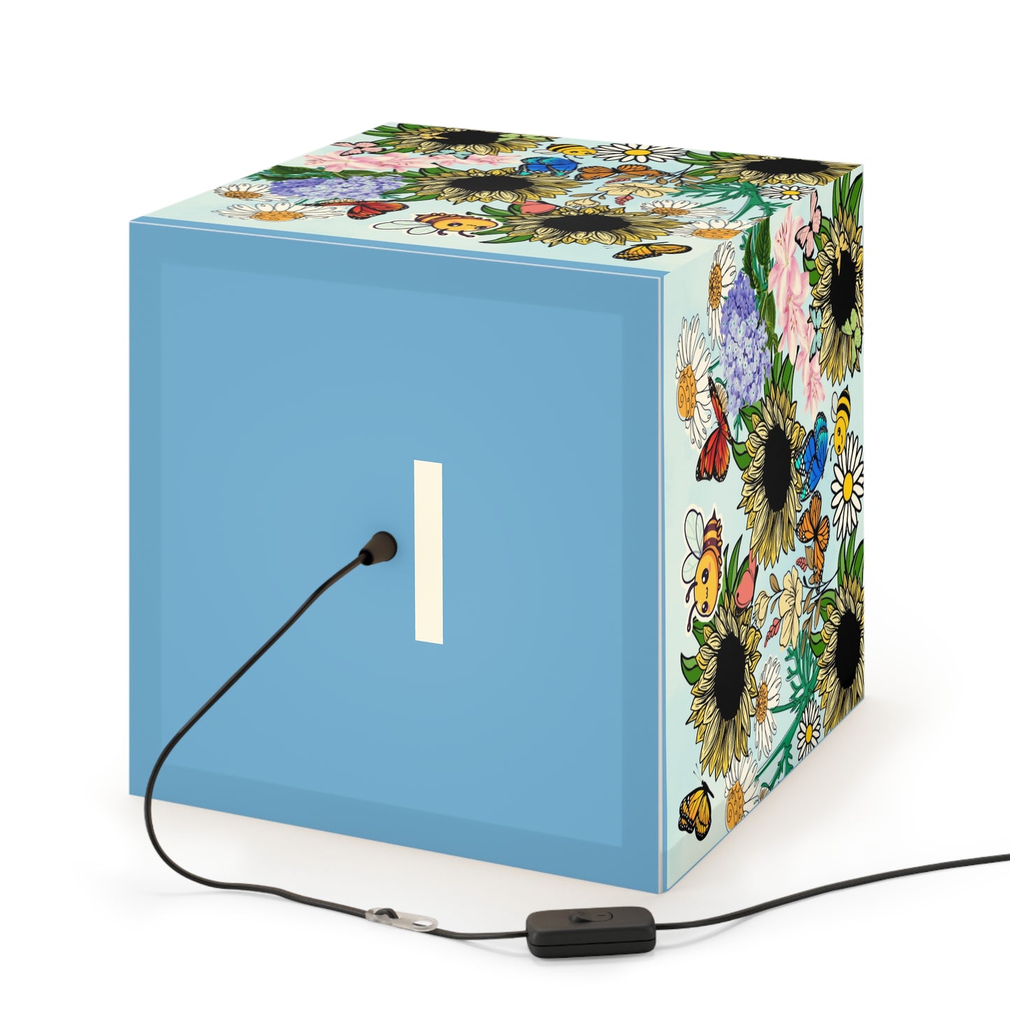 Sunflower Meadow Light Cube Lamp — Floral Bee & Butterfly Hanging Nightlight