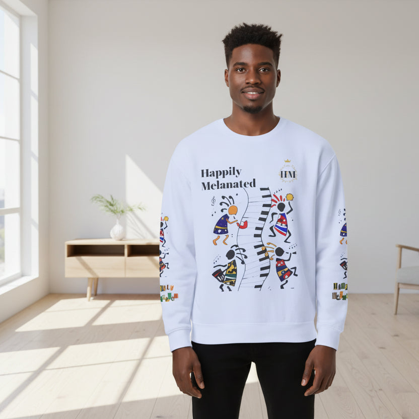 Hand-Drawn Afro Music Graphic Sweatshirt - Unisex Lightweight Crewneck Printify