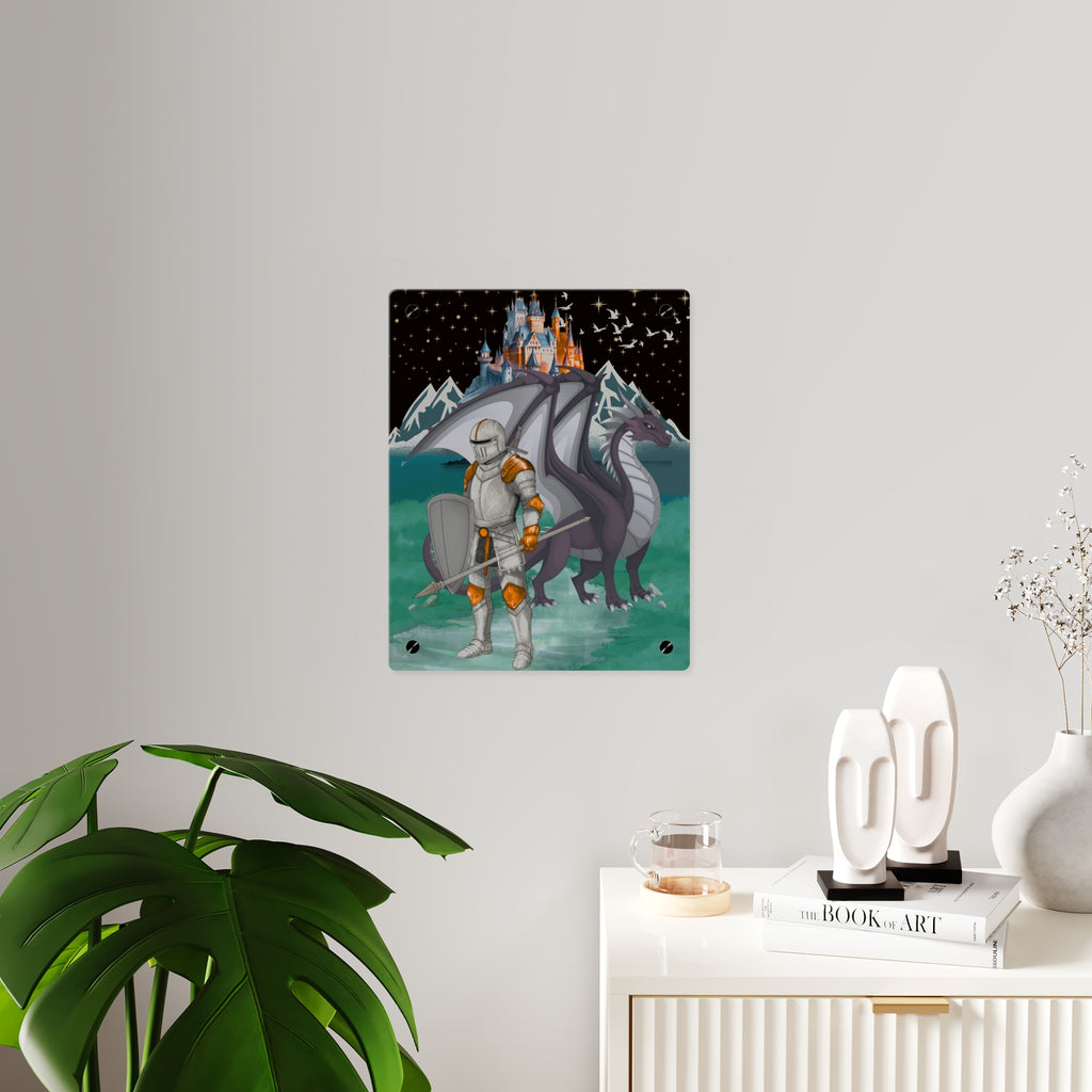 Knight and Dragon Acrylic Wall Art Panel — Fantasy Castle Nightscape Décor Printify