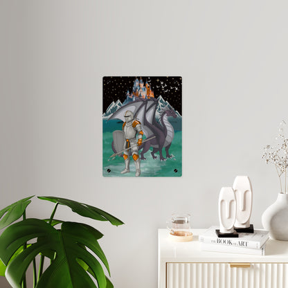 Knight and Dragon Acrylic Wall Art Panel — Fantasy Castle Nightscape Décor