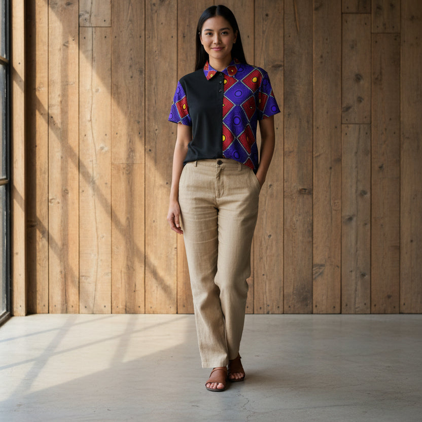 Unisex Geometric African Wax Print Polo Shirt