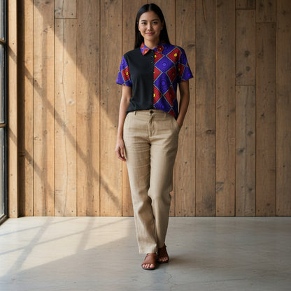 Unisex Geometric African Wax Print Polo Shirt