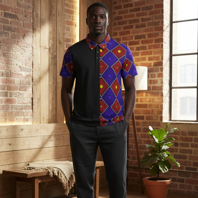 Unisex Geometric African Wax Print Polo Shirt