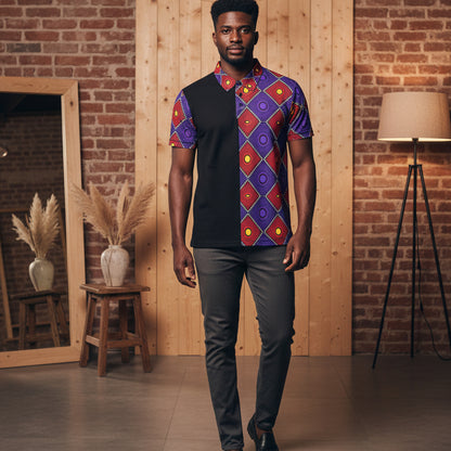 Unisex Geometric African Wax Print Polo Shirt
