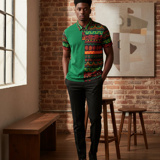African Print Polo Shirt — Bold Kente-Inspired Pattern