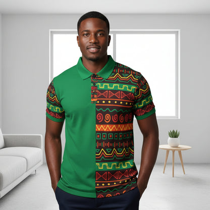 African Print Polo Shirt — Bold Kente-Inspired Pattern