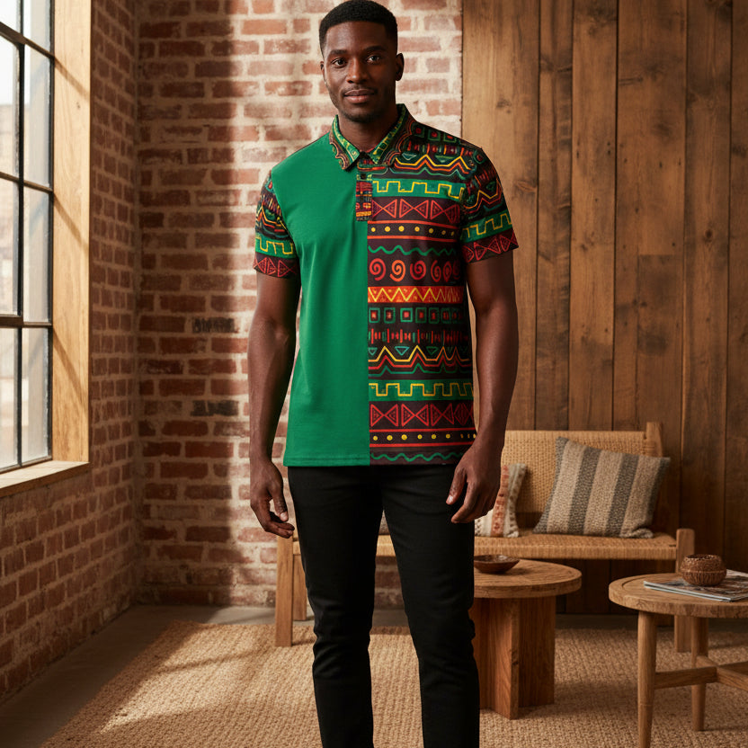 African Print Polo Shirt — Bold Kente-Inspired Pattern Printify