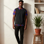 Geometric African Wax Print Polo Shirt with Accent Detail