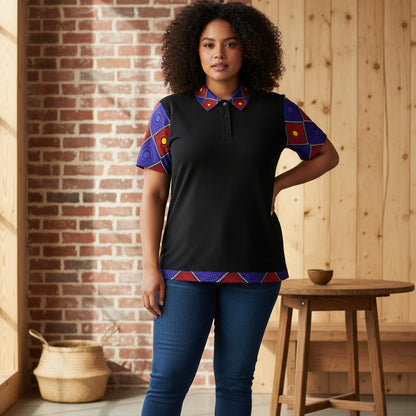 Accent Geometric African Wax Print Polo Shirt