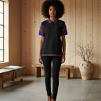 Geometric African Wax Print Polo Shirt with Accent Detail