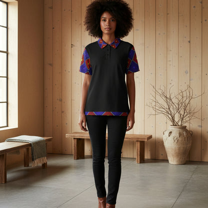 Accent Geometric African Wax Print Polo Shirt