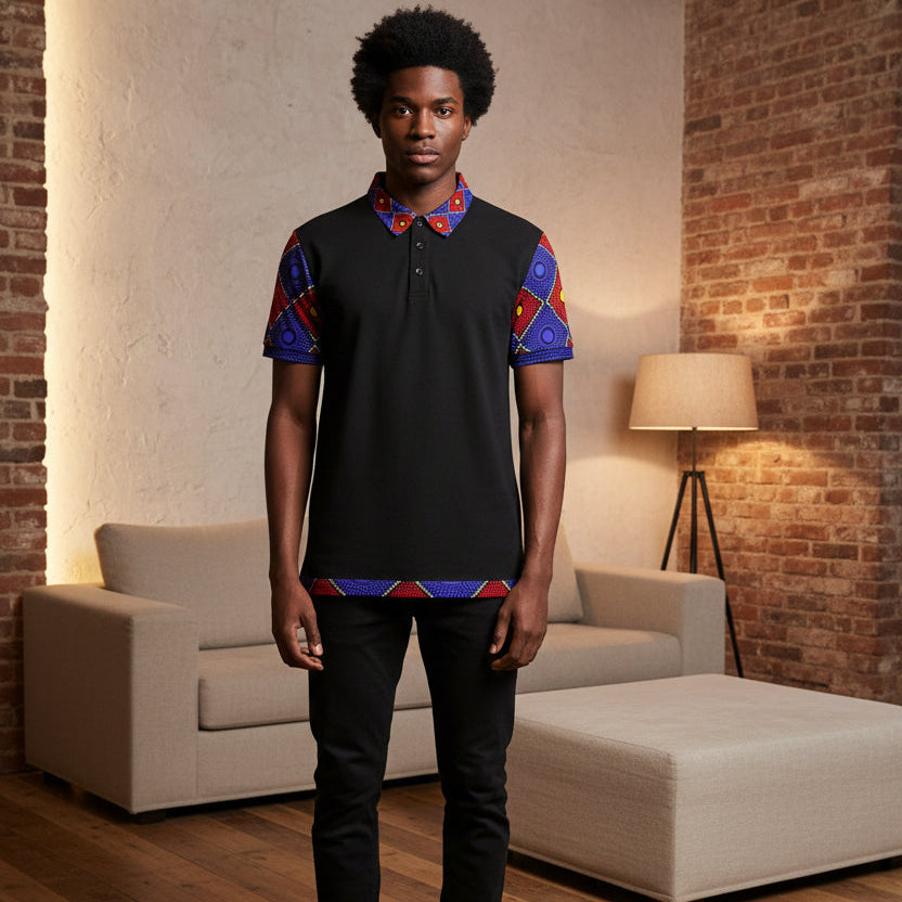 Accent Geometric African Wax Print Polo Shirt