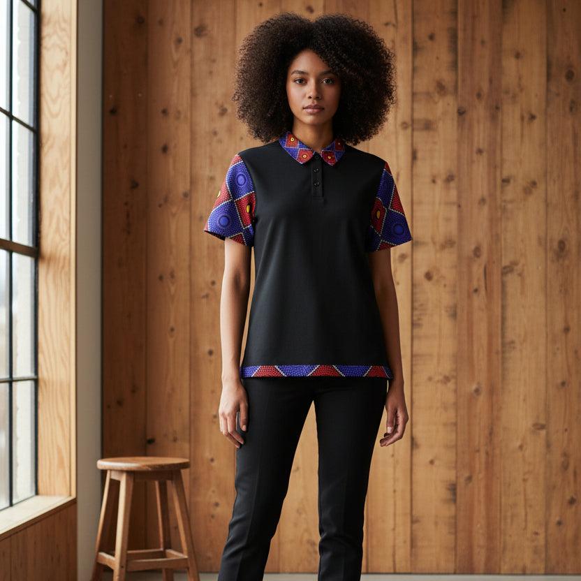 Accent Geometric African Wax Print Polo Shirt