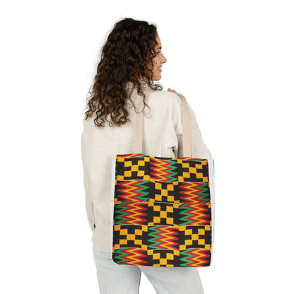 Kente Pattern Canvas Tote Bag — Vibrant African Print Market Tote