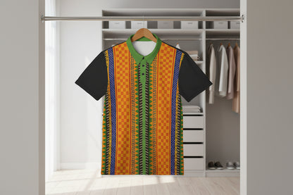 African Kente Stripe Polo Shirt — Vibrant Cultural Print Golf Polo