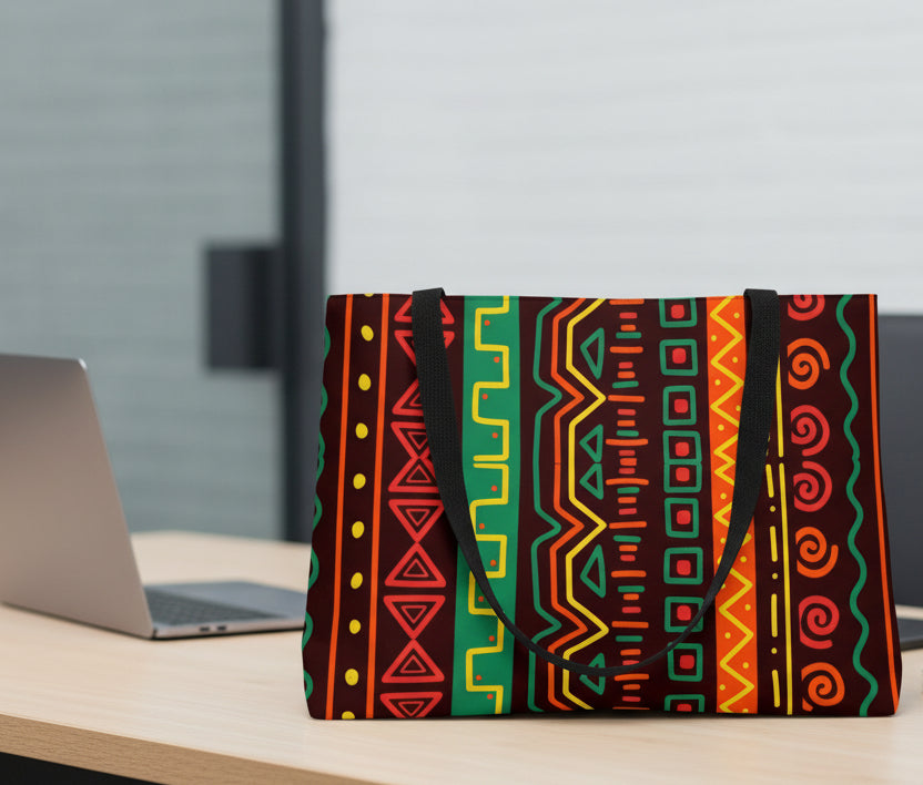 Weekender Tote Bag — Vibrant Afrocentric Tribal Stripe Beach & Travel Tote