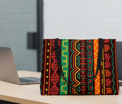 Weekender Tote Bag — Vibrant Afrocentric Tribal Stripe Beach & Travel Tote