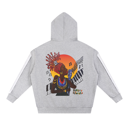 Jazz Singer Graphic Double Layered Zip Hoodie, Contrast Tape Raw Edge