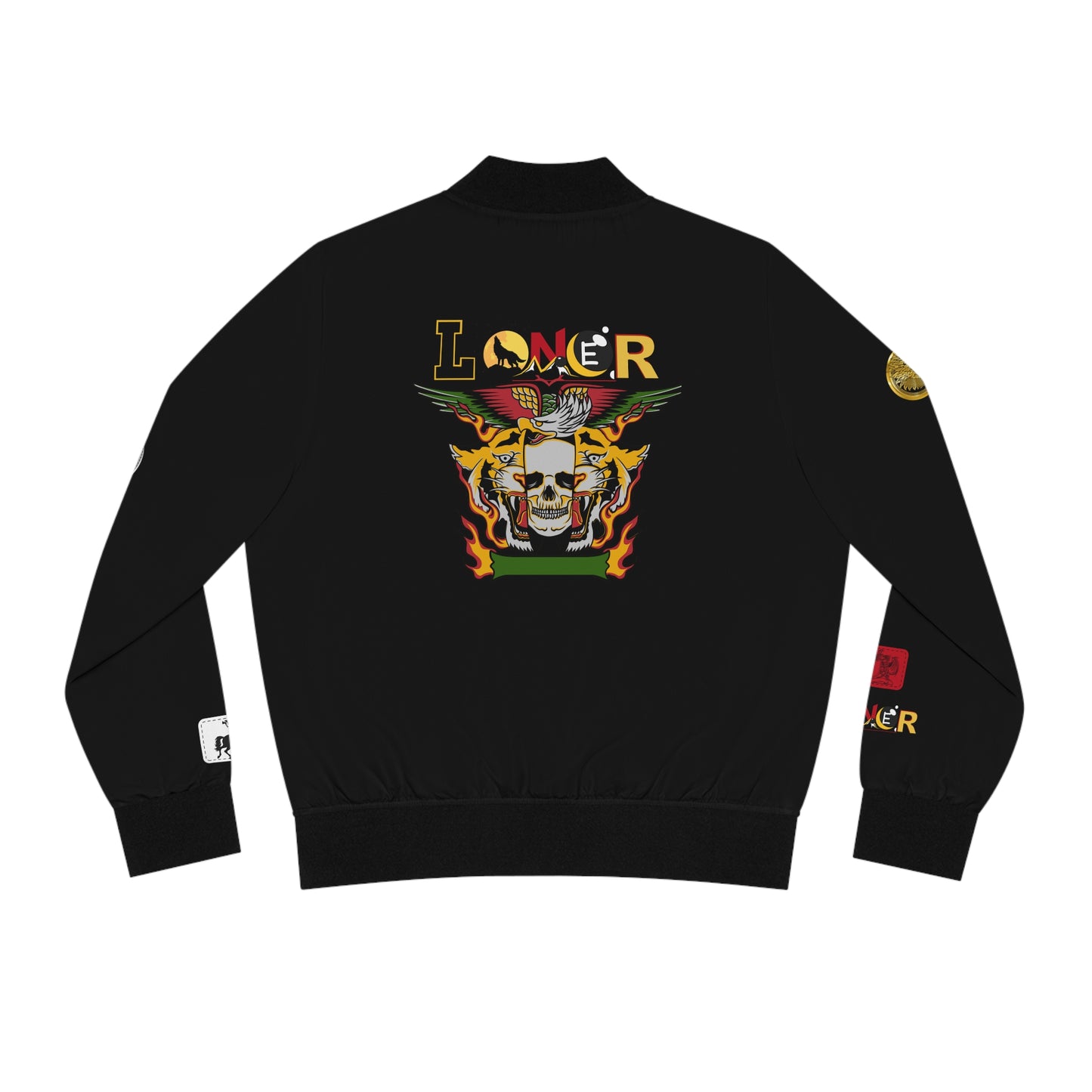 Skull Flames "Loner" Women's Bomber Jacket — Gothic Punk Graphic Outerwear