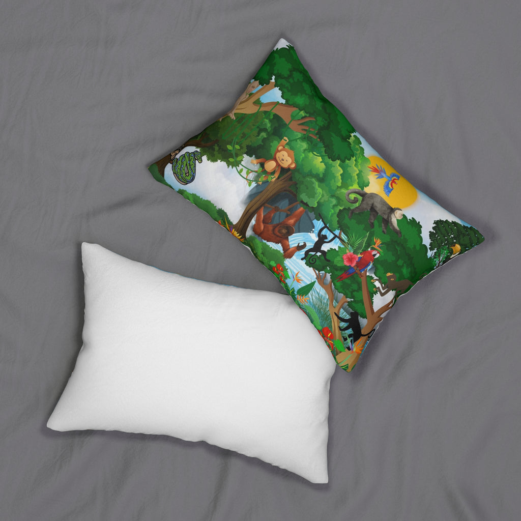 Jungle Adventure Lumbar Pillow - Colorful Wildlife Decor Printify