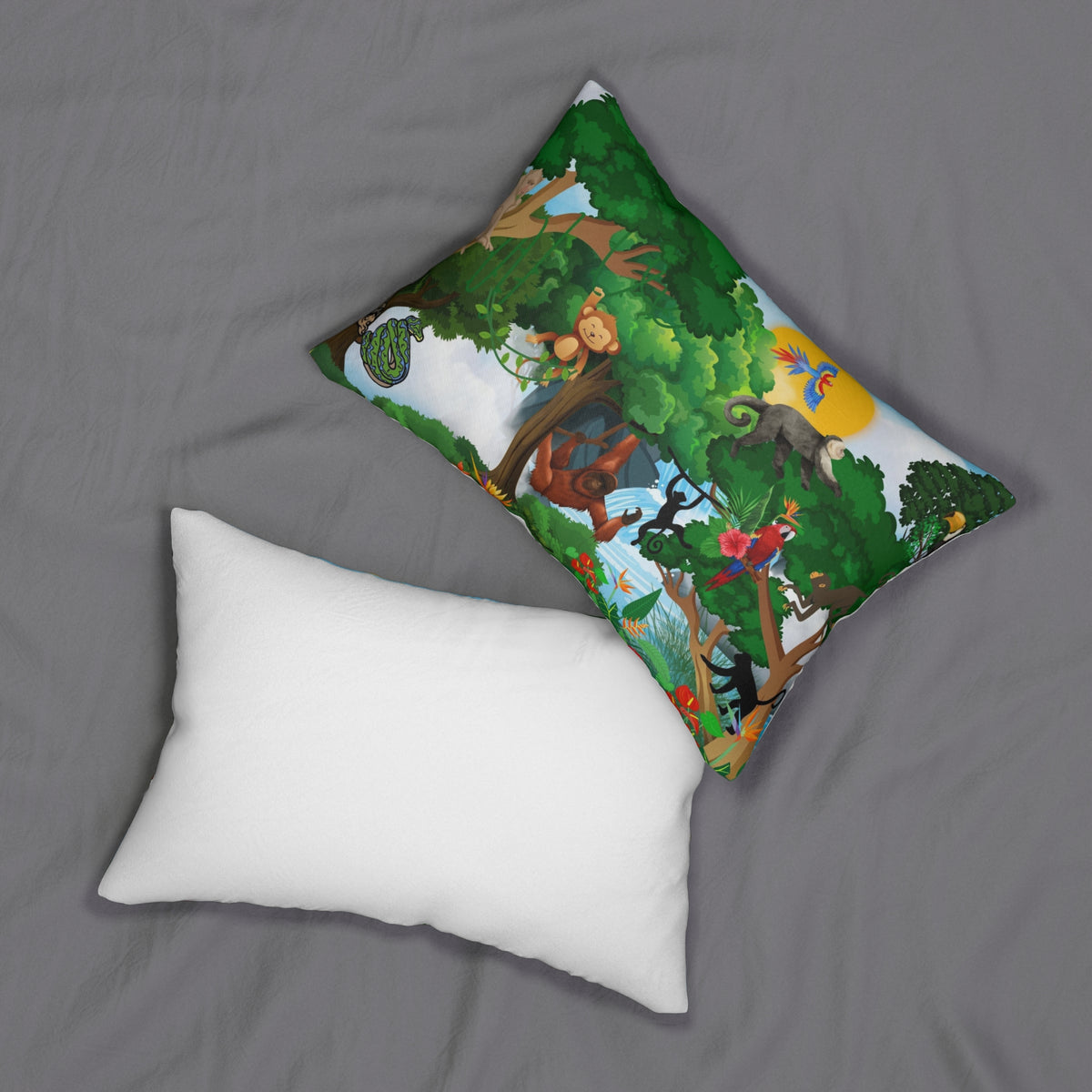 Jungle Adventure Lumbar Pillow - Colorful Wildlife Decor Printify