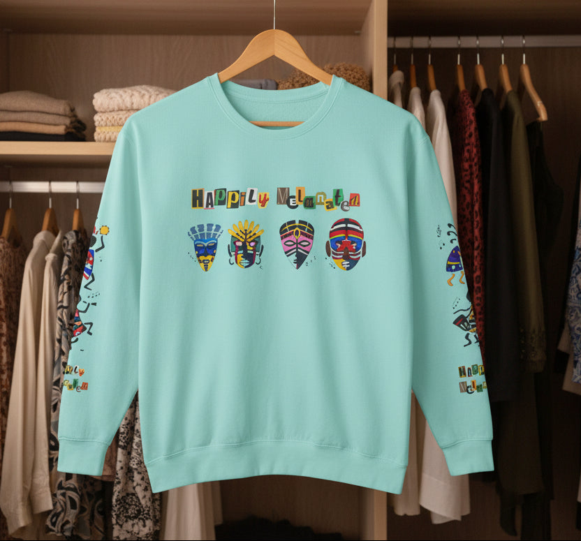 Handcrafted Afro Music Cartoon Graphic Unisex Lightweight Crewneck Sweatshirt Printify