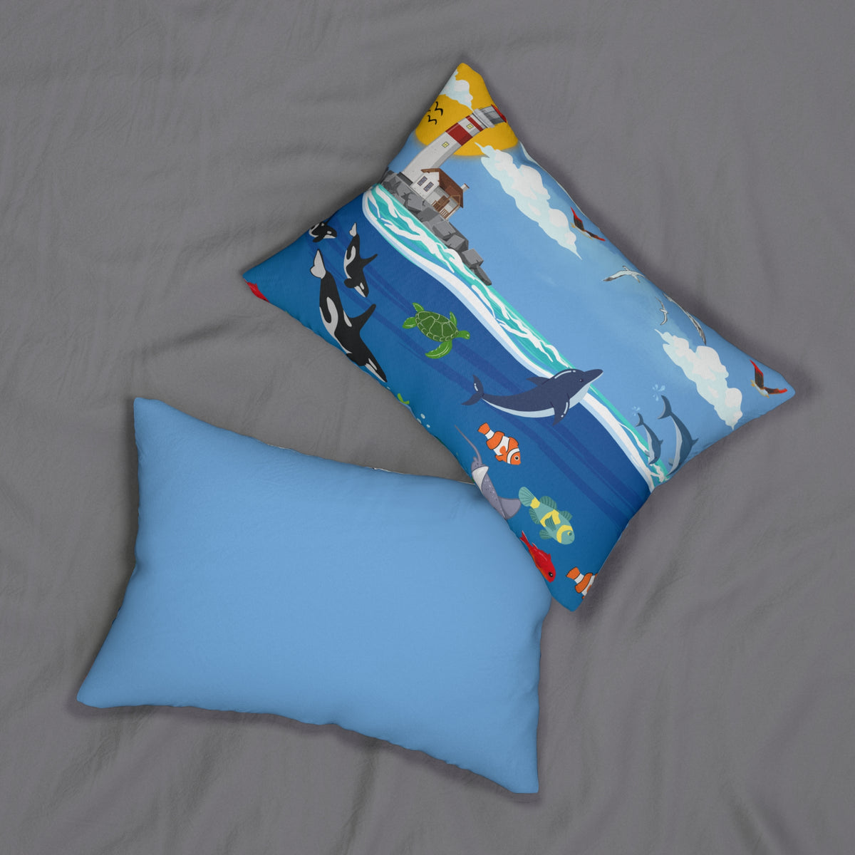 Ocean Adventure Lumbar Pillow - Nautical Marine Decor for Home Printify