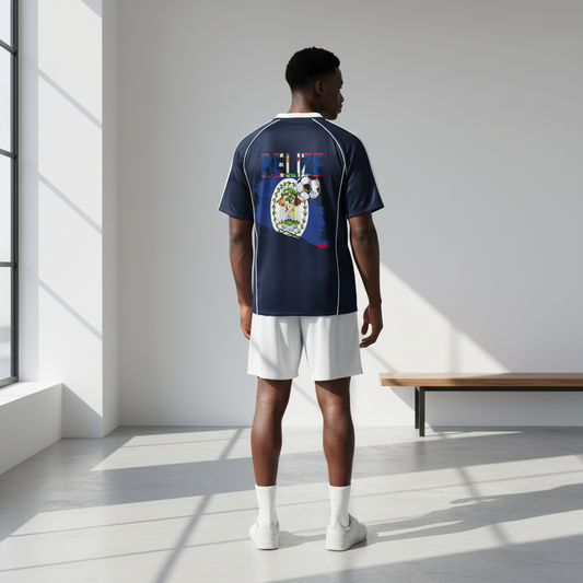 Belize Flag Themed Shadow Stripe Collared Soccer Graphic Unisex Jersey